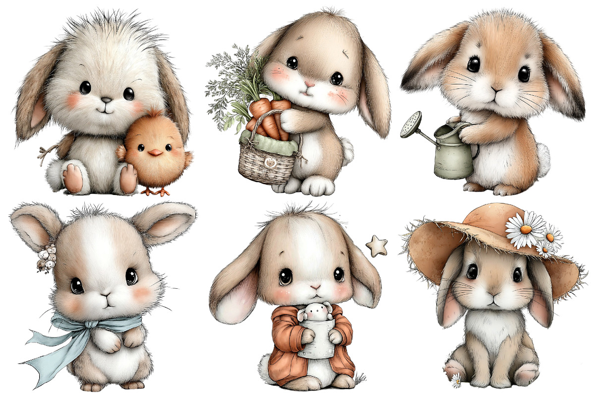 Watercolor Bunny Clipart, an Illustration by Pixels.Craft (Photo 5 of 6)