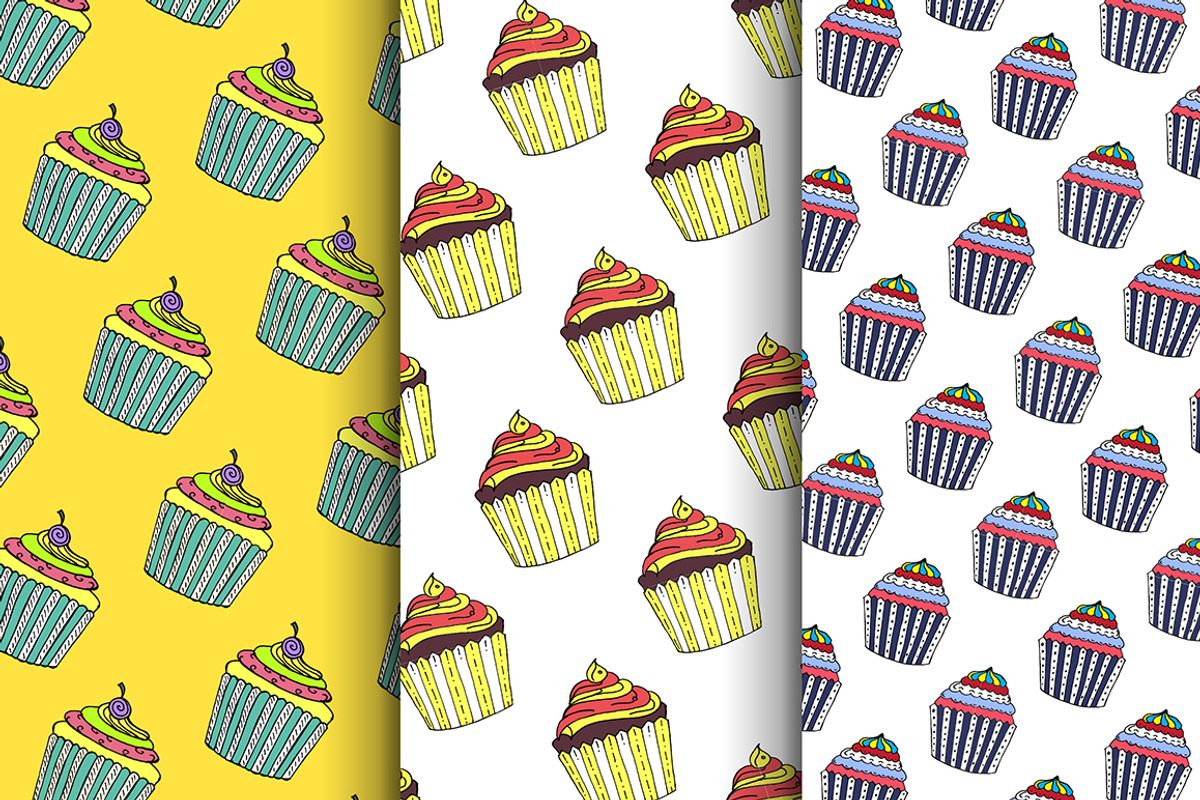 Cupcakes Seamless Doodle Patterns, a Pattern Graphic by Lukino (Photo 2 of 5)