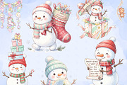 Christmas Snowman Clipart Bundle, a Decorative Illustration by Arslan (Thumbnail 3 of 8)