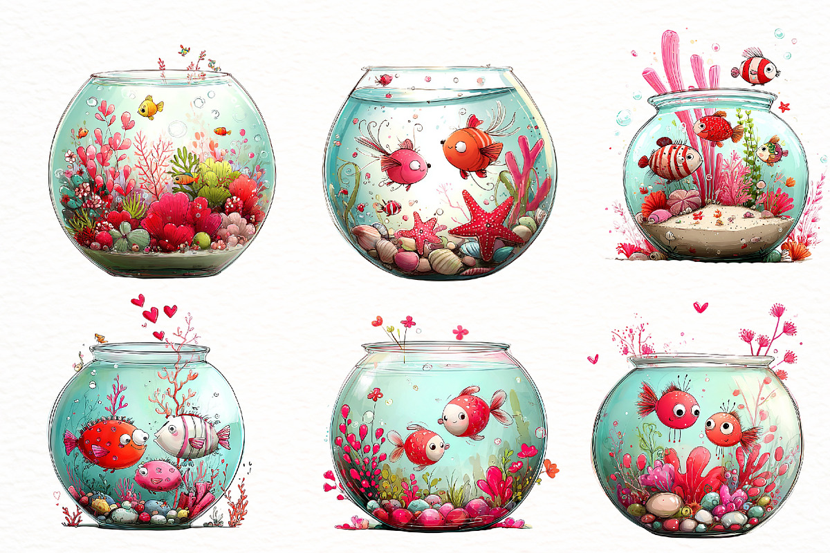 Whimsical summer fish bowl clipart, an Illustration by Designworld (Photo 4 of 5)