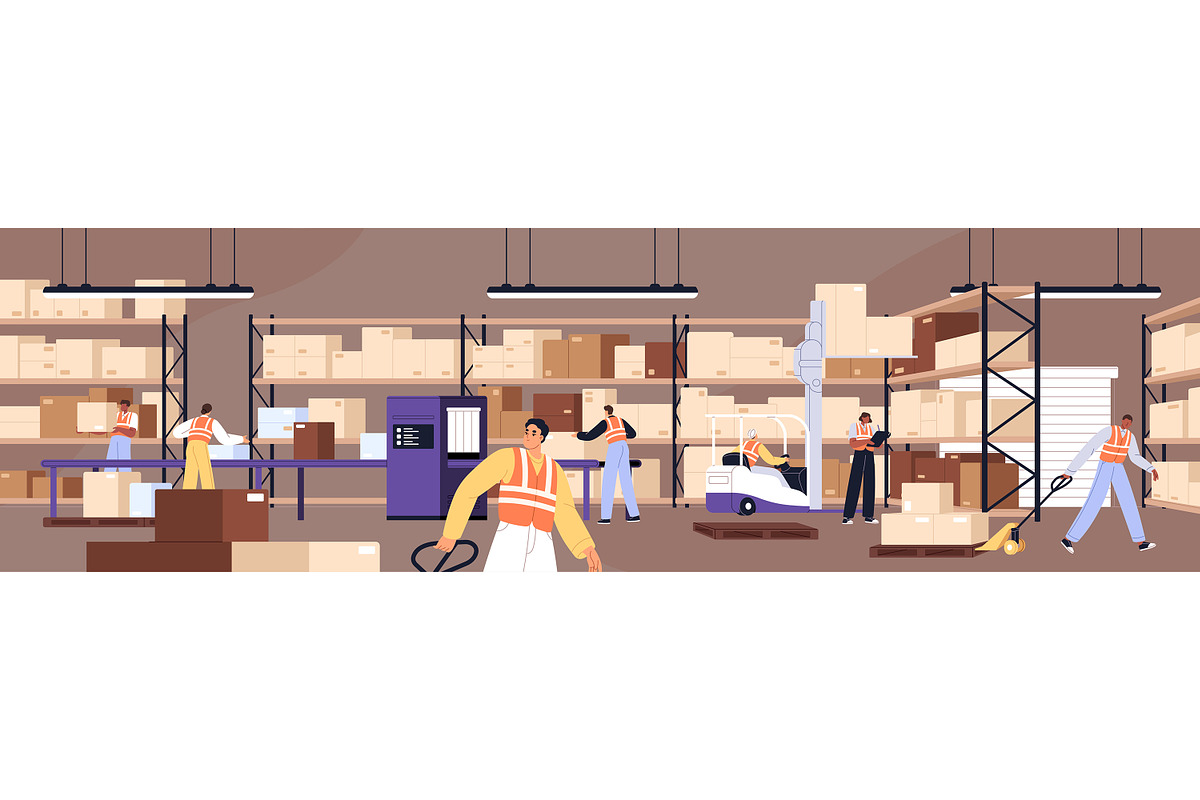 Loaders work at storage warehouse, a Work Illustration by PaperTrident (Photo 1 of 4)