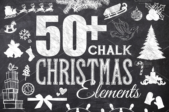 50 Chalk Christmas Elements preview 6