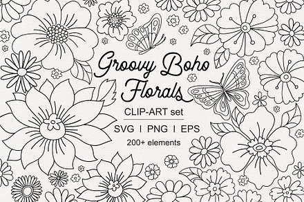 Hippie Boho Flower clipart set