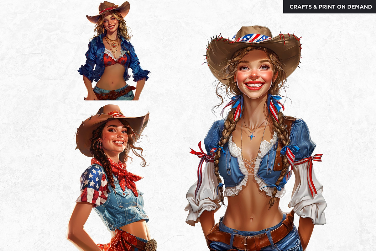 Patriotic Cowgirls Clipart Set, a Person Illustration by ThatsDesignArt (Photo 10 of 11)