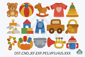 Baby Toy Essentials Embroidery, a Solid Icon by Craft Nest