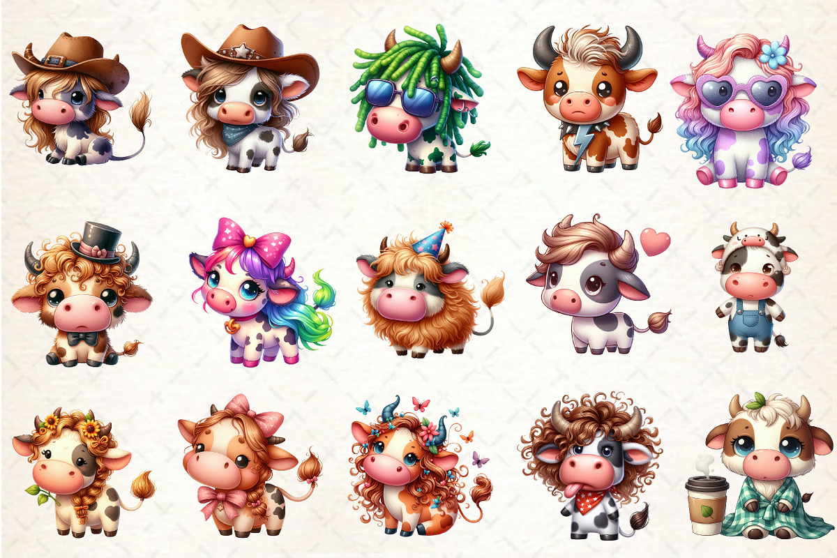 Crazy Hair Cow Cartoon Clipart, an Illustration by Rose Art (Photo 2 of 4)