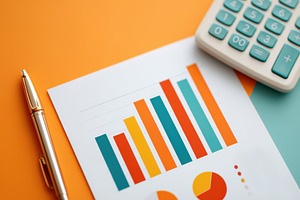 Colorful financial report with graphs and calculator, a Business Photo by AlyaAnd
