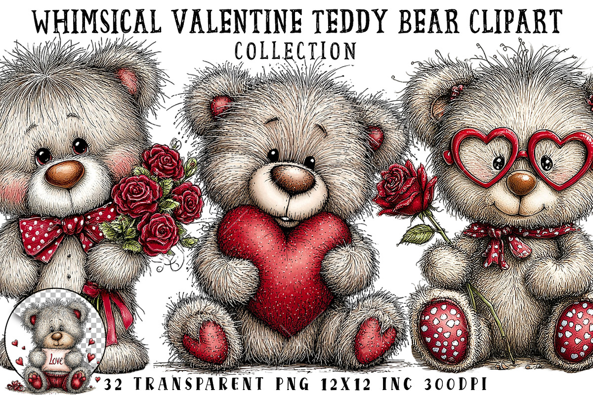 Whimsical Valentine Teddy Bear Clipa, an Illustration by OK Design (Photo 1 of 6)