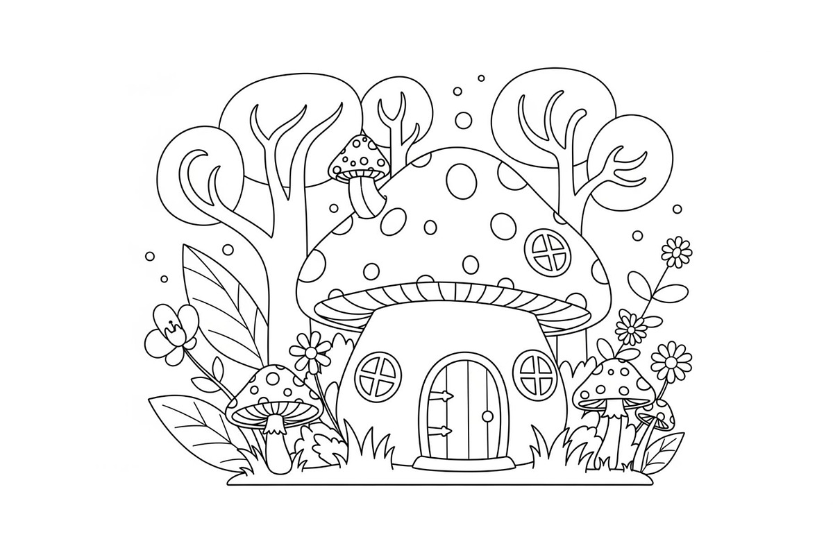 Whimsical Mushroom House Line Art bu, an Illustration by Designs_River (Photo 17 of 51)