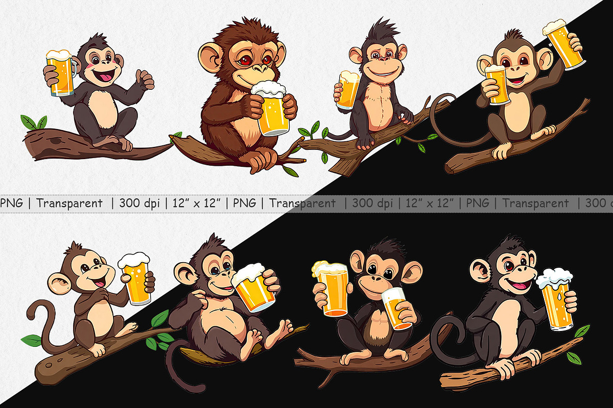 Monkey Beer Day Clipart, a Graphic by Artnoy (Photo 2 of 5)