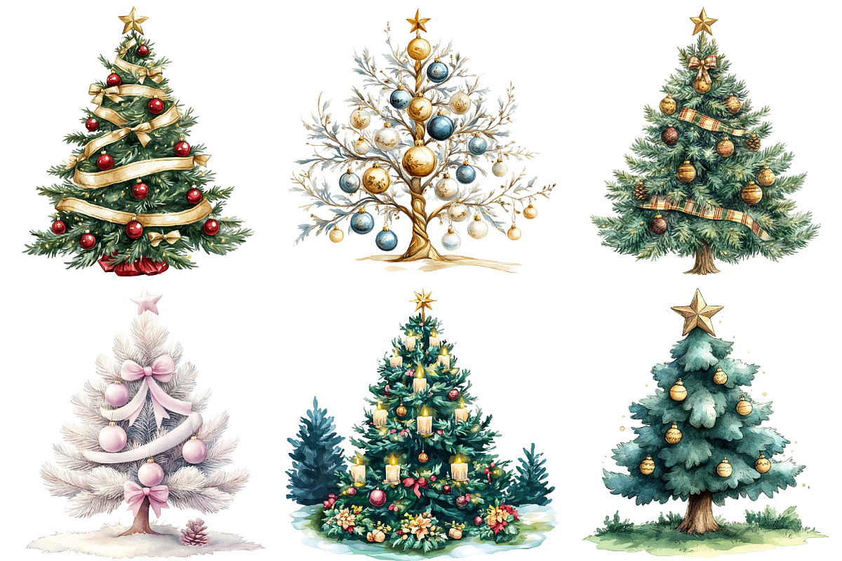 Christmas Trees & Decoration Clipart, an Illustration by Watercolor design (Photo 4 of 4)