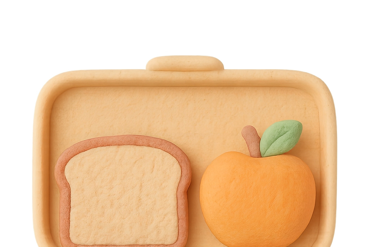 Lunchbox with apple, broccoli, cooki, an Illustration by Dvoevnore photos