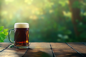 Glass of cold and fresh beer on blurred green background, a Food & Drink Photo by AlyaAnd