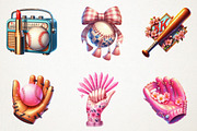 Retro Girly Baseball Clipart, an Illustration by RobertsArt (Thumbnail 6 of 7)