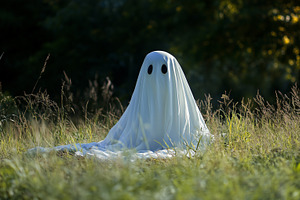 Relaxed ghost sits in a meadow, a Nature Photo by MistyDay
