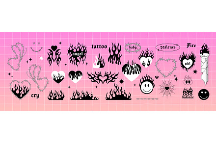 y2k gothic flame tattoo stickers, an Illustration by Simple Patterns