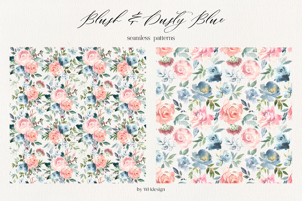 Blush & Dusty Blue Floral Clipart, a Decorative Illustration by whiteheartdesign (Photo 9 of 11)