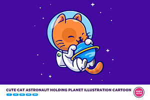 Cute Cat Astronaut Holding Planet