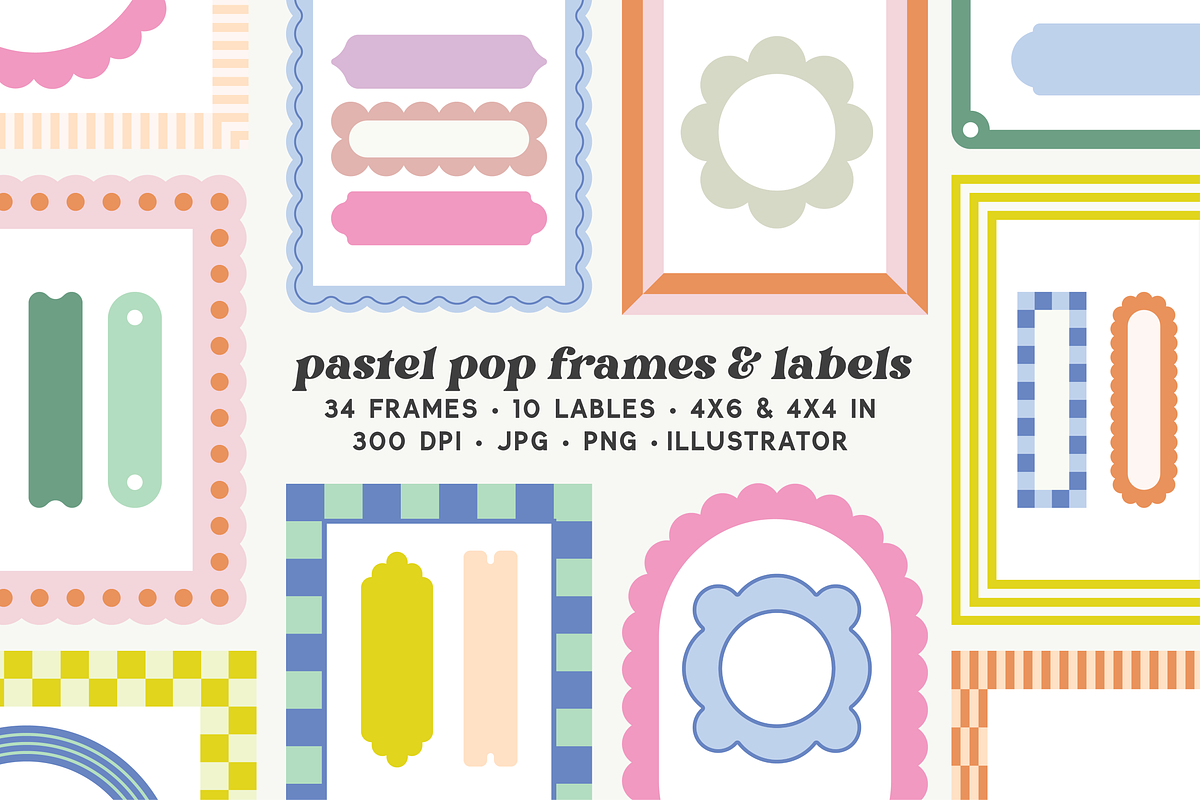 Pastel Pop Frames & Labels, a Graphic by cassi has hobbies (Photo 1 of 9)