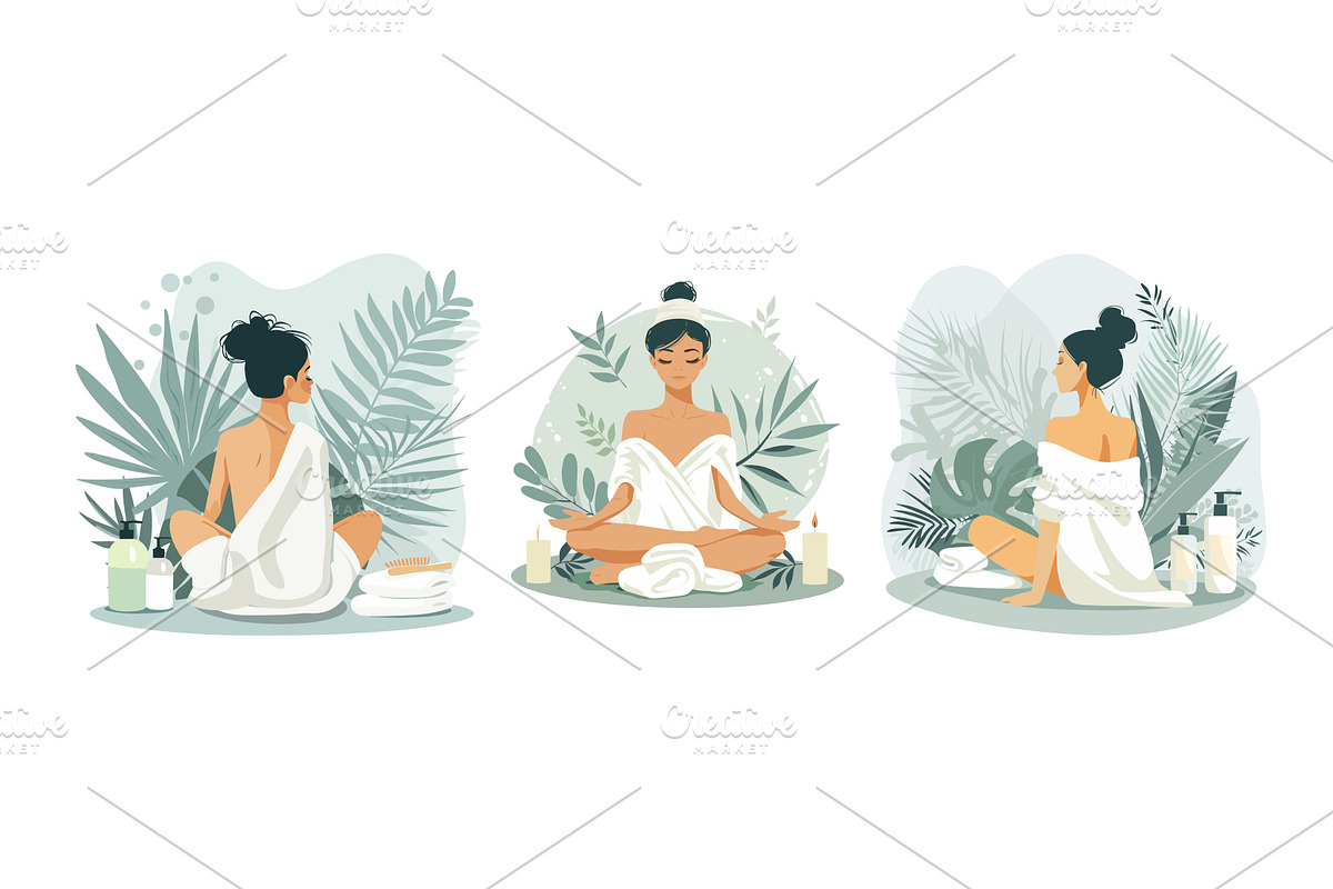 Woman spa meditation cartoon vector, a Sport Illustration by Stock-Smart-Start