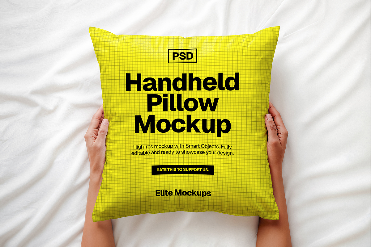 Handheld Pillow Mockup PSD, a Merchandise Mockup by Elite Mockups (Photo 1 of 2)