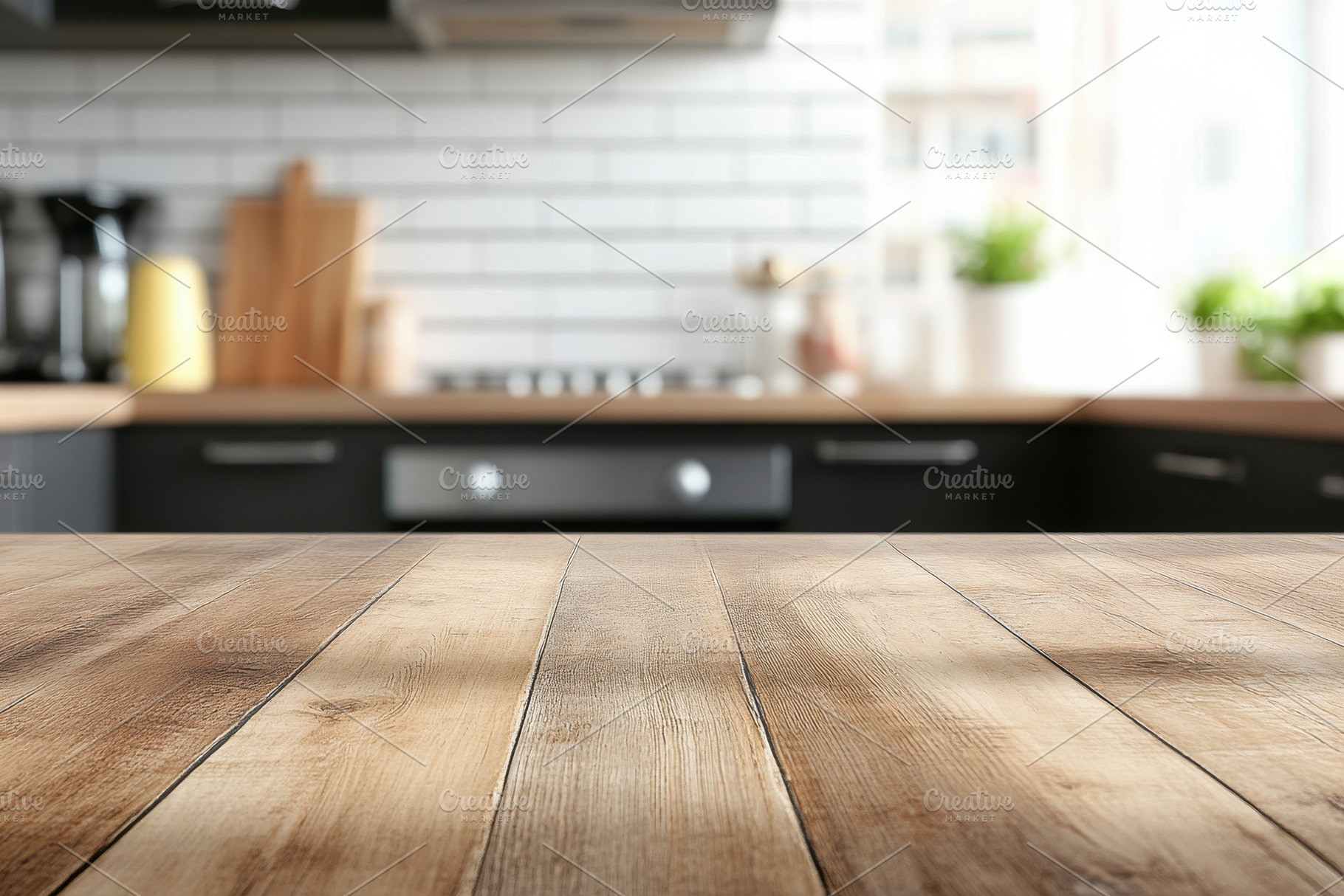 Modern wooden table top with kitchen, a Photo by Iftikhar Alam