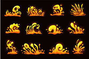Lava splashes. Volcano eruption fire, an Illustration by Stock-Smart-Start