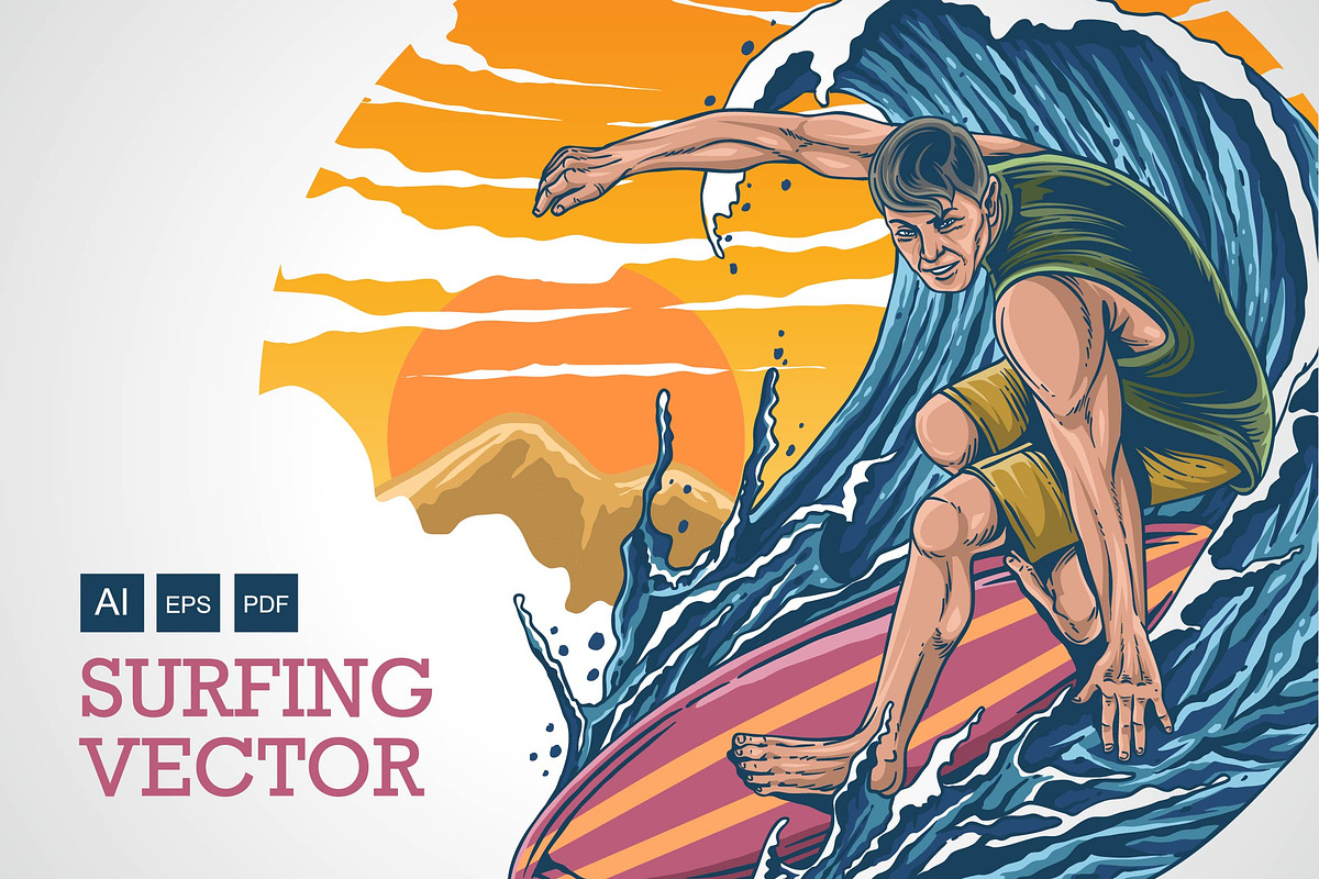 SURFING - vector illustration, an Illustration by Olexstudio | Creative ...