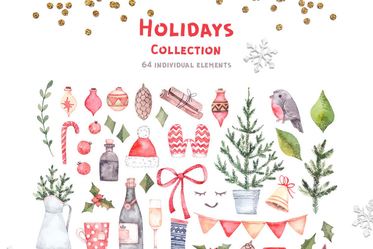 Christmas holidays. Watercolor set, a Decorative Illustration by Kate Macate (Photo 4 of 6)