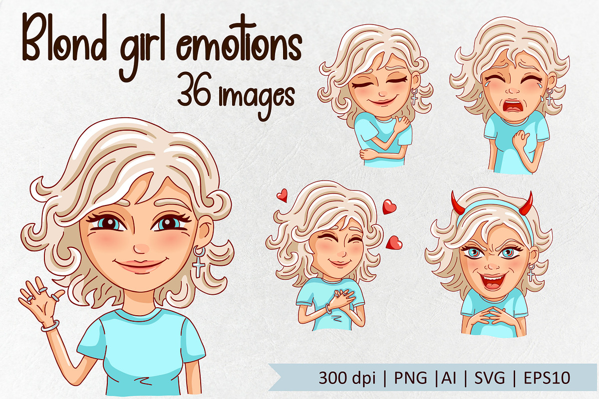 Blond girl  emotions. Avatar. Vector, a Person Illustration by VaraNa Art (Photo 1 of 7)