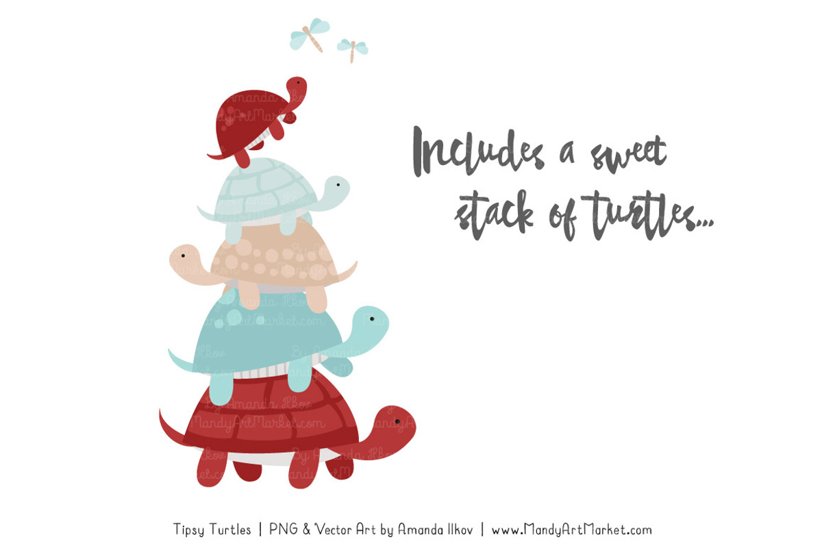 Red & Robin Egg Turtle Stack Clipart, an Illustration by Amanda Ilkov (Photo 3 of 4)