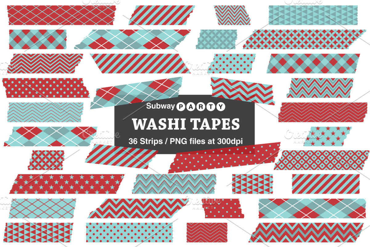 Soft Aqua Blue & Red Washi Tapes, a Templates & Theme by SubwayParty