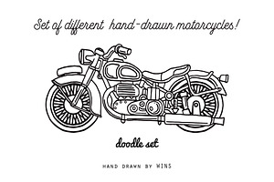 Set of hand-drawn motorcycles