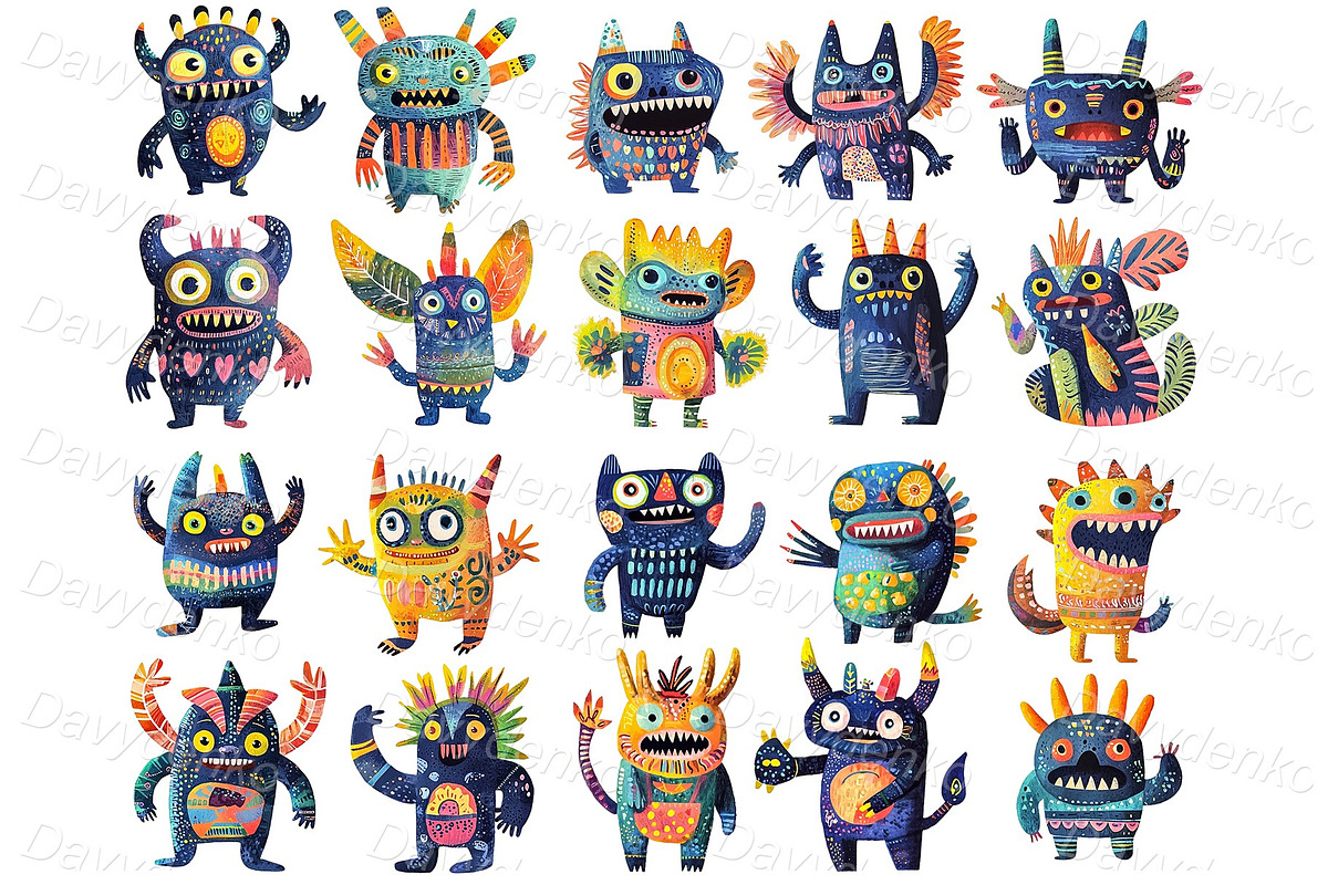 Cartoon monster stickers PNG set, an Animal Illustration by Bubert Art (Photo 1 of 6)