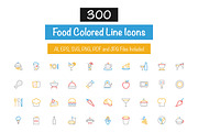 300 Food Colored Line Icons, an Outline Icon by Creative Stall (Thumbnail 1 of 5)