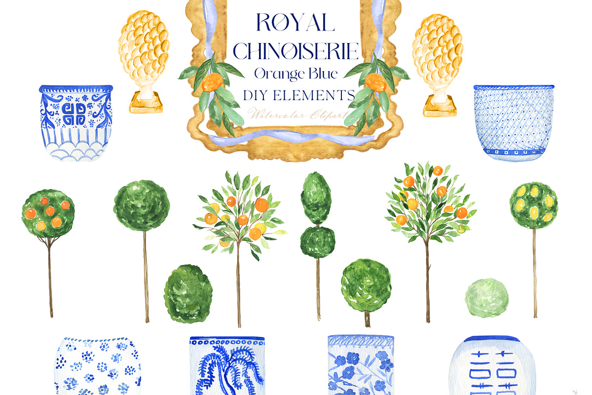 Royal Chinoiserie Orange Topiary, a Decorative Illustration by LABFcreations (Photo 3 of 12)