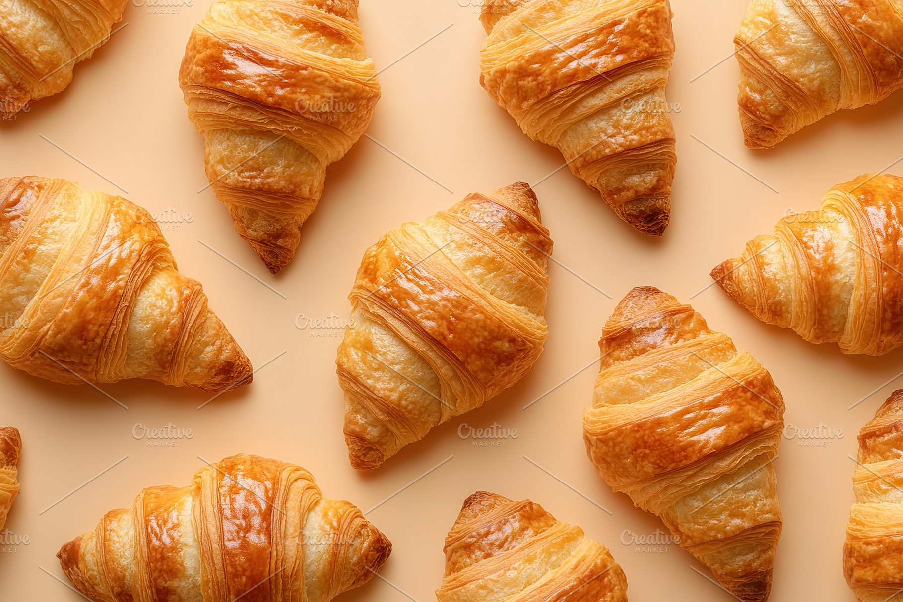 Flat lay of french pastry croissants, fresh baked, a Food & Drink Photo by AlyaAnd