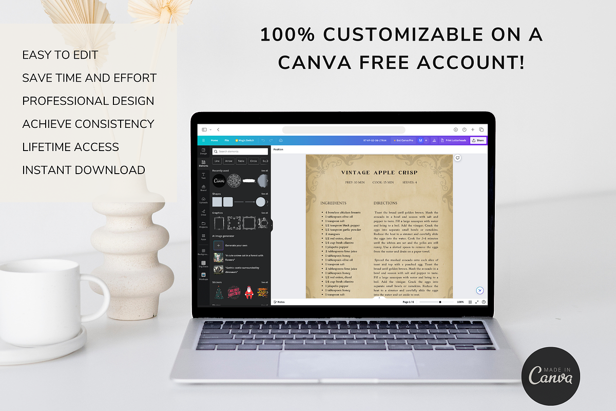 Vintage Recipe Book Template Canva, a Templates & Theme by OrganizationOasisRo (Photo 6 of 10)