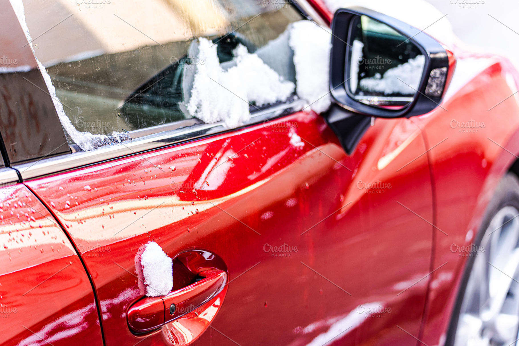 Bright red car surface with drops, a Transportation Photo by Anna Bogush