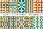 Blue Orange Southwestern Patterns, a Pattern Graphic by Melissa Held Designs (Thumbnail 1 of 4)
