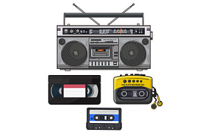 Retro Audio Cassette, Tape Recorder, Music Player, Videotape From 90s