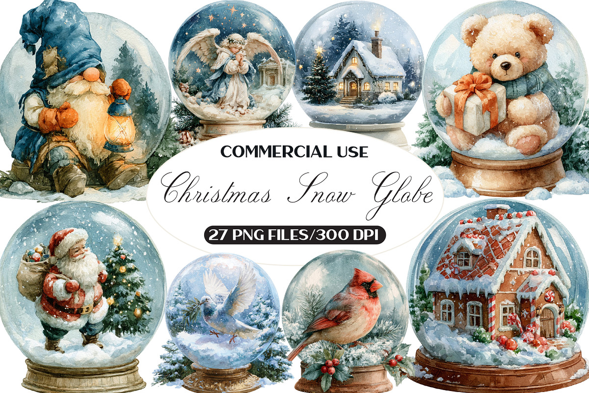 Watercolor Christmas Snow Globe, a Seasonal Illustration by Black Bird Studio (Photo 1 of 7)