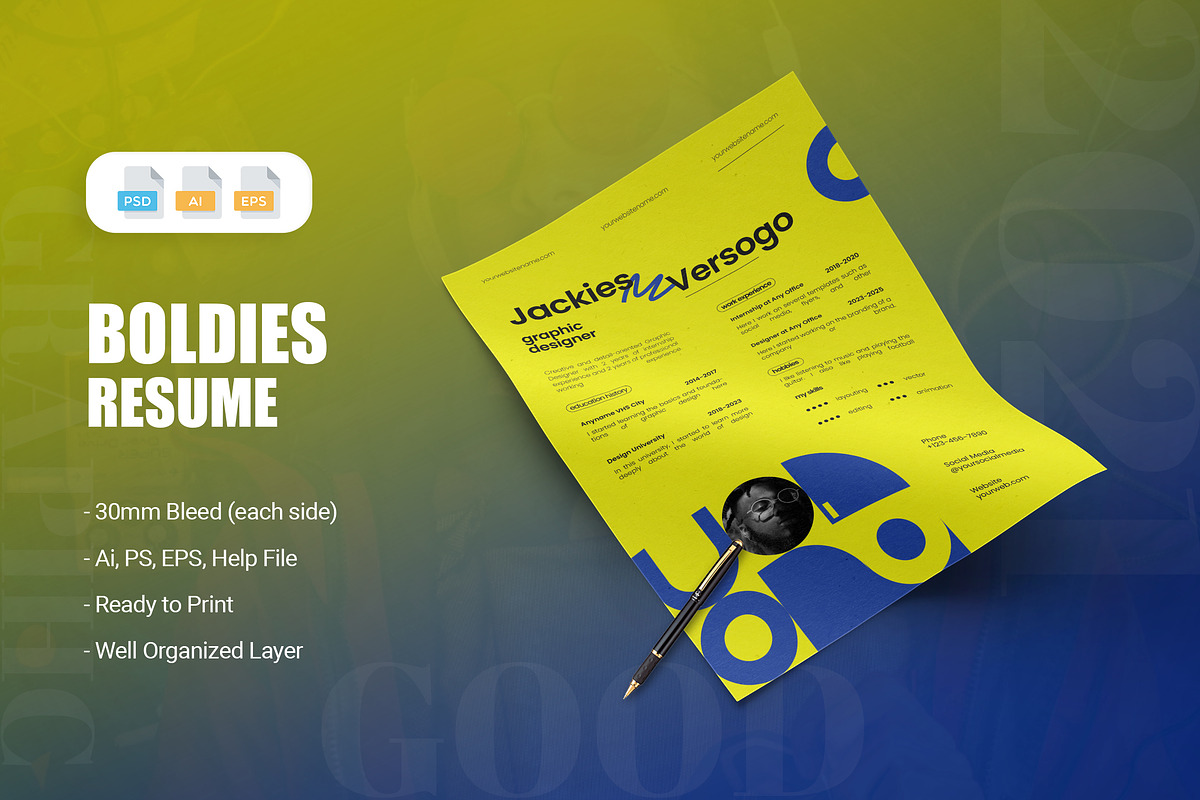 Boldies - Resume, a Resume Template by AQR Studio