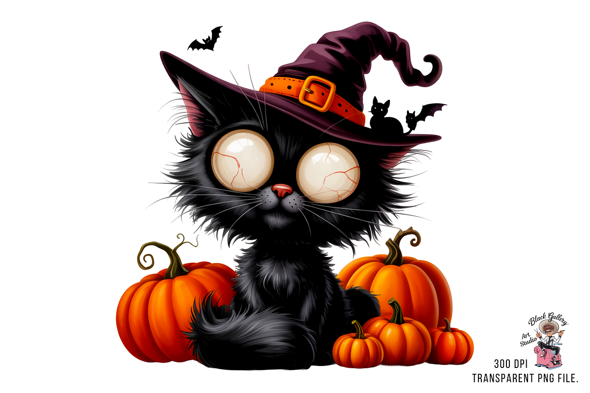 Halloween Cat with Witch Hat PNG, a Graphic by Clipart Bloom (Photo 4 of 11)