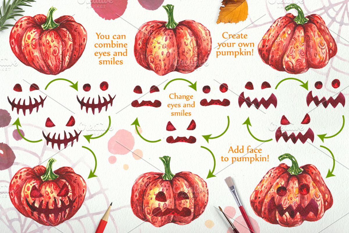 Watercolor set Happy Halloween, an Illustration by AnnieDove (Photo 7 of 8)