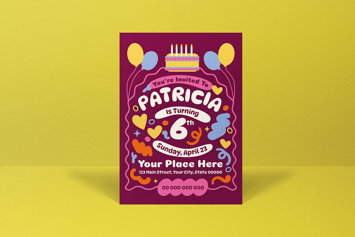 Purple Kids Birthday Invitation, an Invitation Template by graphicook (Photo 3 of 3)