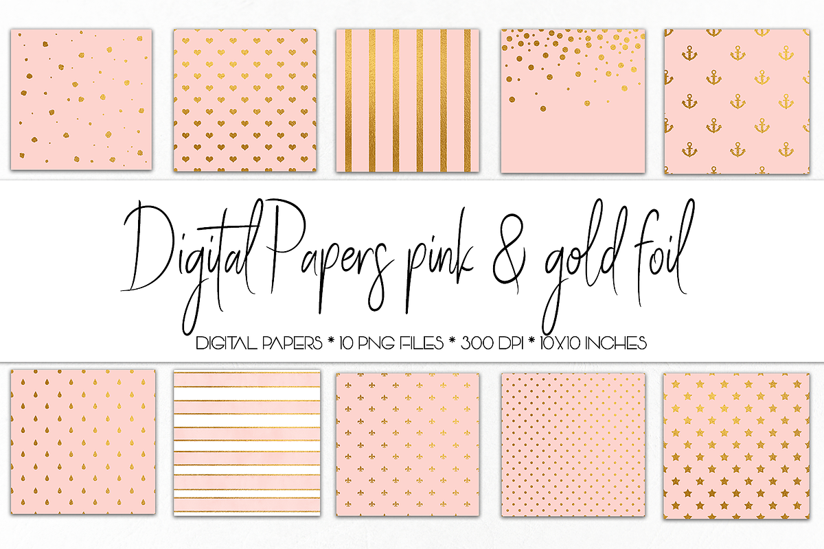 Digital Paper Pink and Gold Foil, a Texture Graphic by Bumblebee