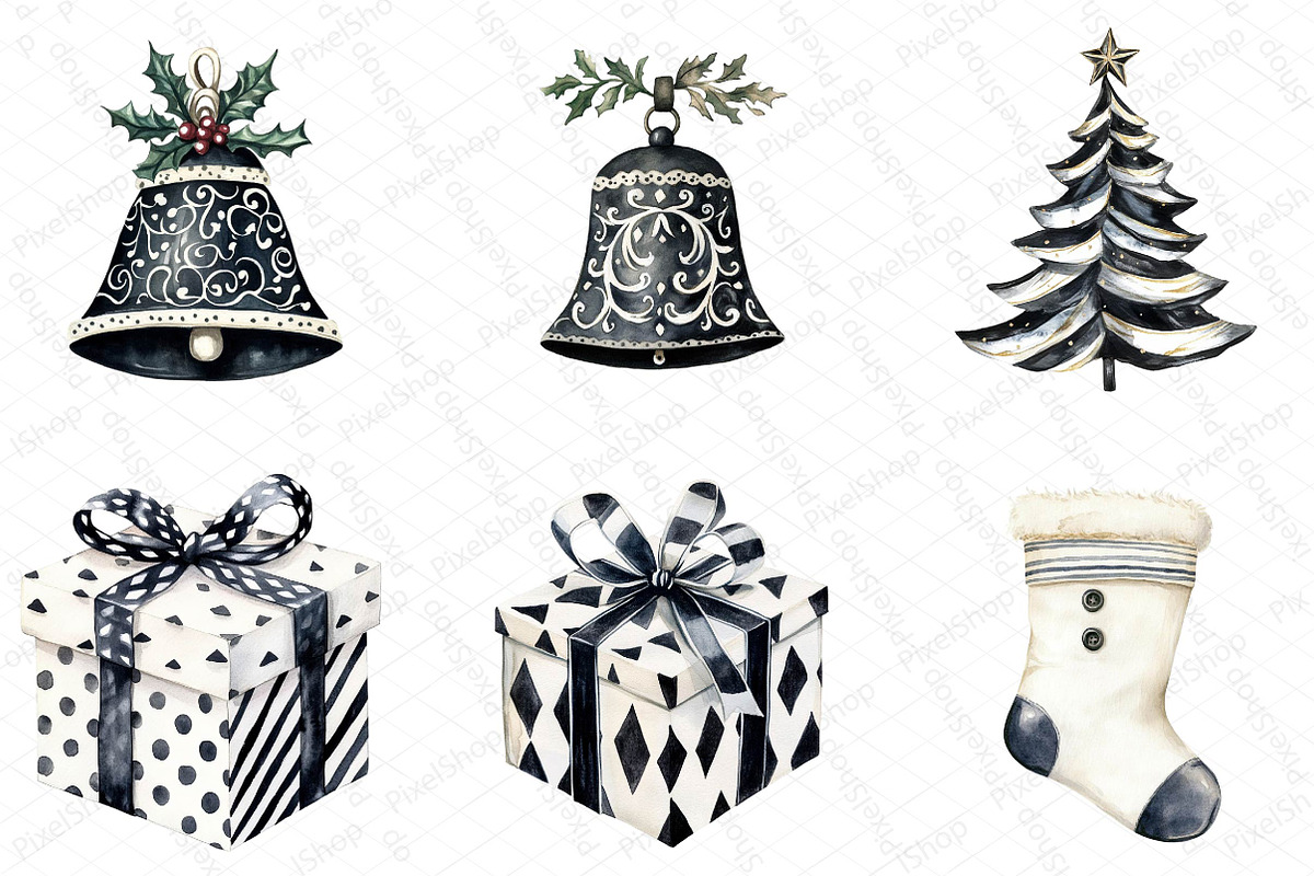 Black and White Christmas Clipart, an Illustration by DreamPrint404 (Photo 2 of 5)