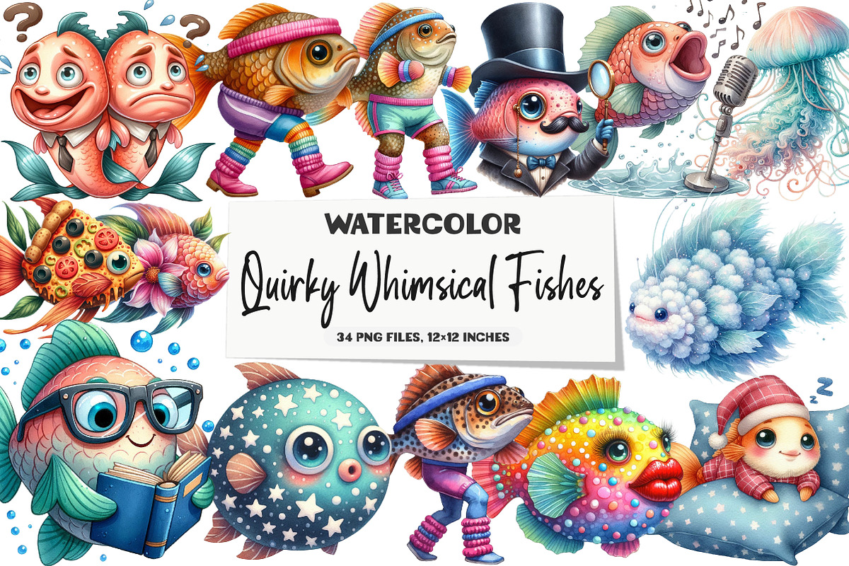 Quirky Whimsical Fishes Clipart, an Illustration by DreamArtGraphic (Photo 1 of 5)