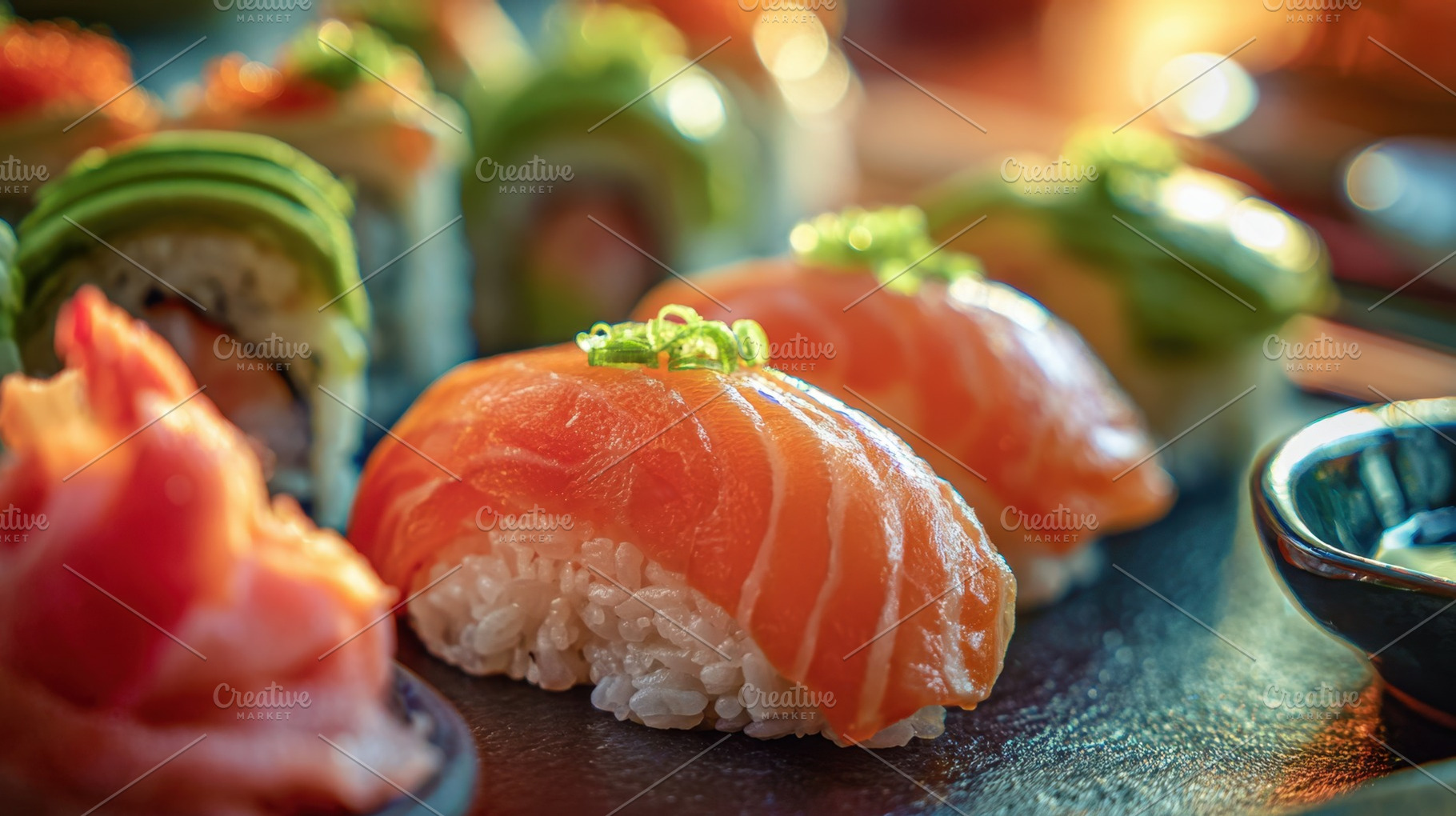 Sushi on a dark plate, a Photo by Beautiful things